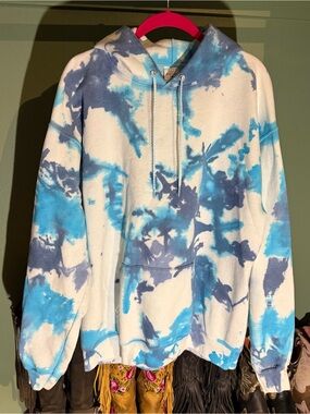 Tie-Dye Blue & White Hooded Sweatshirt Large